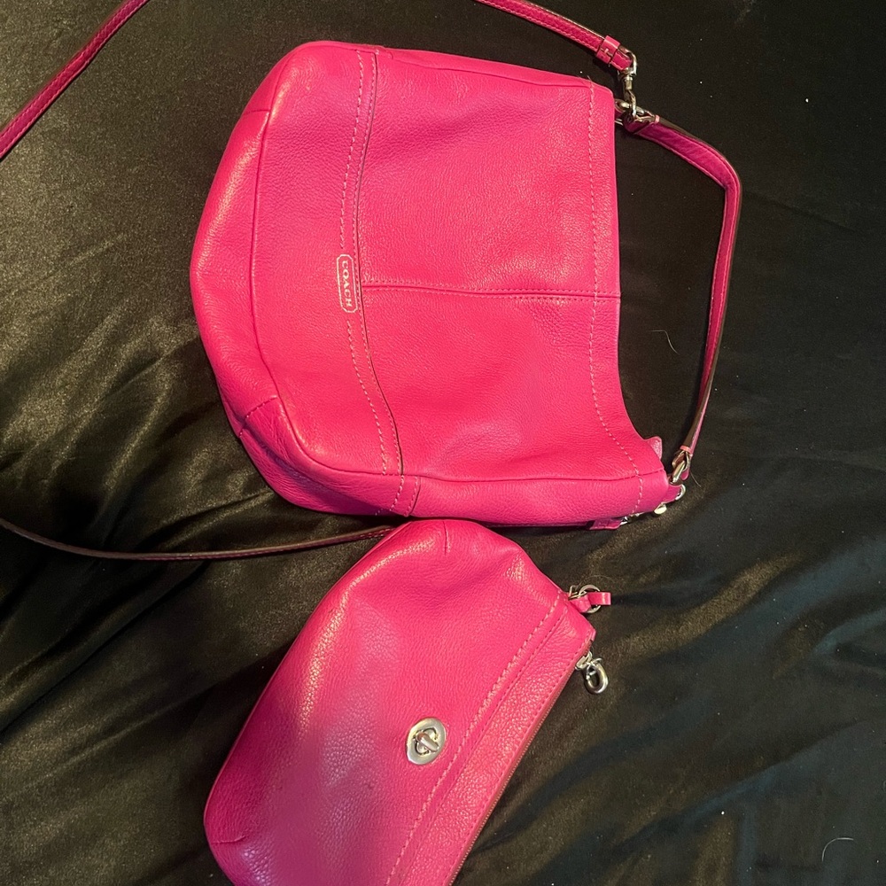 Coach Fuchsia Leather Shoulder Bag Set